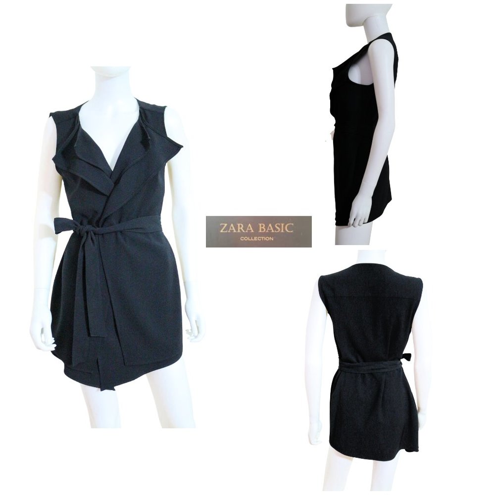 Zara Basic Collection Sleeveless Long Belted Vest - image 1